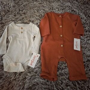 Cat & Jack Ribbed Bodysuit Set - Cream Onesie NB and Rust Bodysuit 0-3M